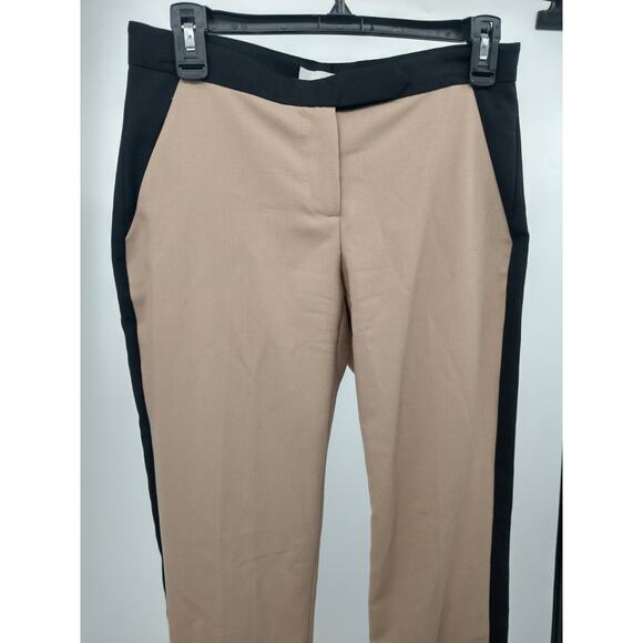 A.L.C. James Pants 2 Wool Mohair Blend Cropped Tuxedo Stripe Trousers Tan Black - Picture 4 of 11